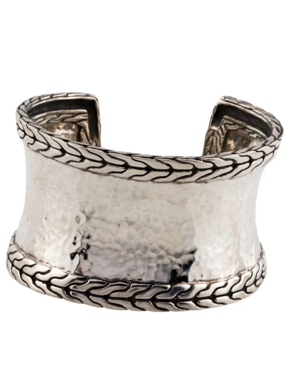 John Hardy Hammered Silver Cuff with Braided Trim
